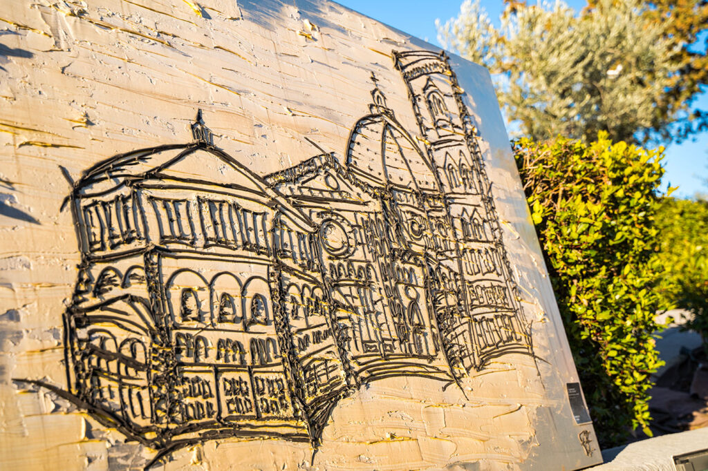 Quadro raffigurante Il duomo e il battistero di Firenze, realizzato con siliconi colorati su lastra in acciaio